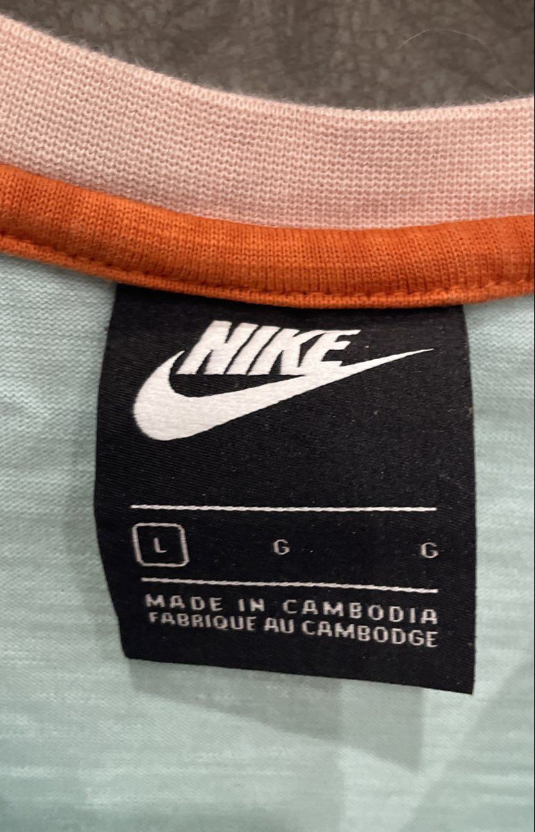 Nike Men's Colorblock Short Sleeve Cotton T-Shirt Orange Blue Tan Sz L