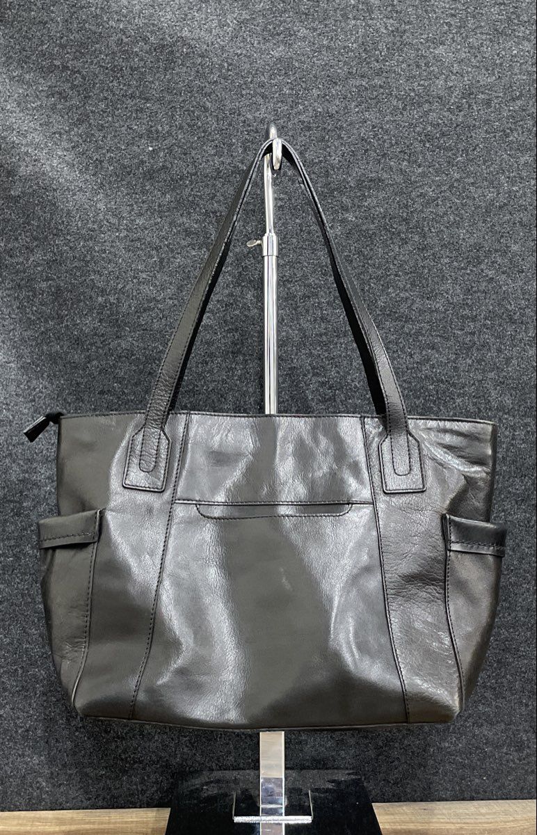Diba True Black Leather Tote Shoulder Bag Front Zip Multi-Pocket Purse