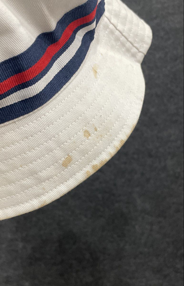 Fila Unisex White Cotton Bucket Hat Red Navy Striped Logo NWT