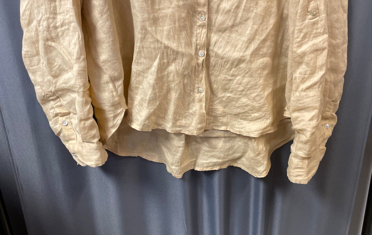 Conbipel Tan Pure Linen Roll Tab Button Down High Low Shirt Sz XL
