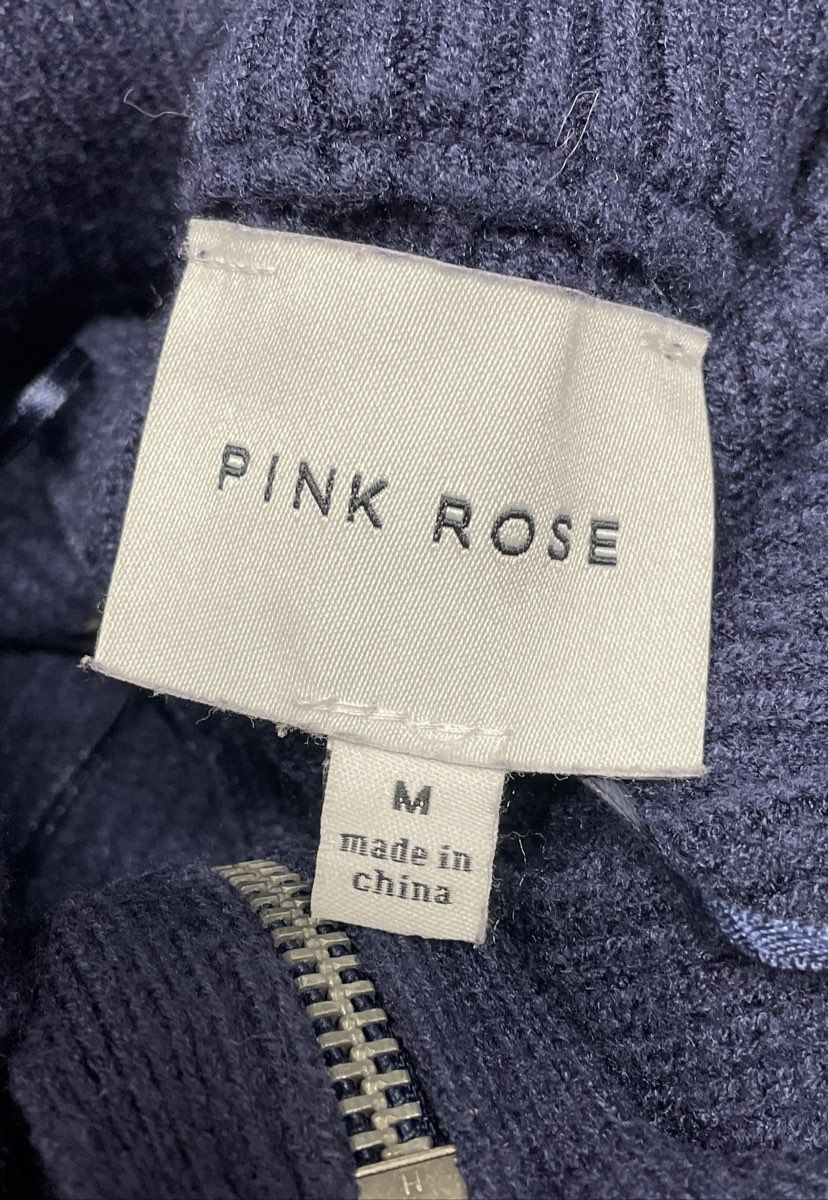 Pink Rose Women's Navy Blue Striped 1/4 Zip Sweater Vest Wide Leg Pant Set Sz M