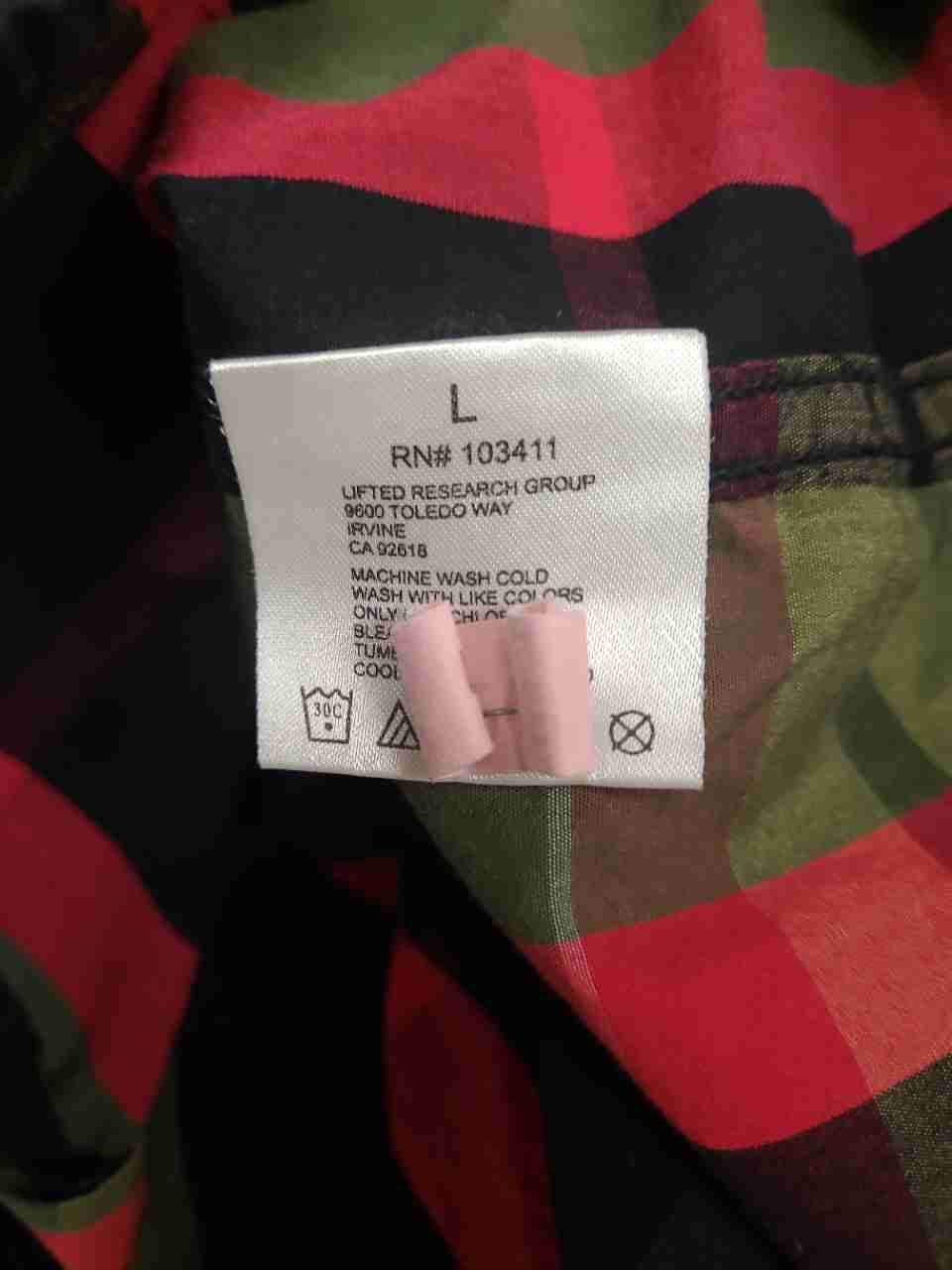 LRG Men's Long Sleeve Button Up Shirt Red Black Olive Green Plaid Size L