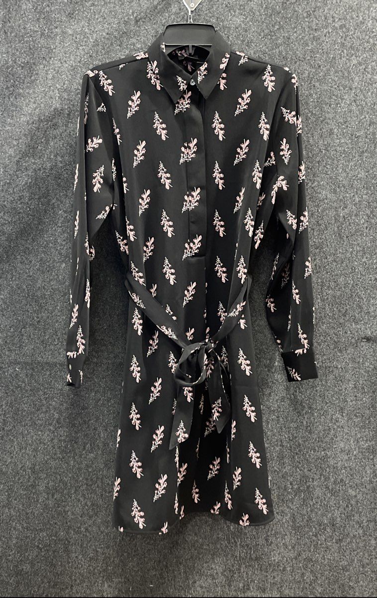Ann Taylor Factory Women's Black Pink Floral Belted Shirt Dress Size M NWT