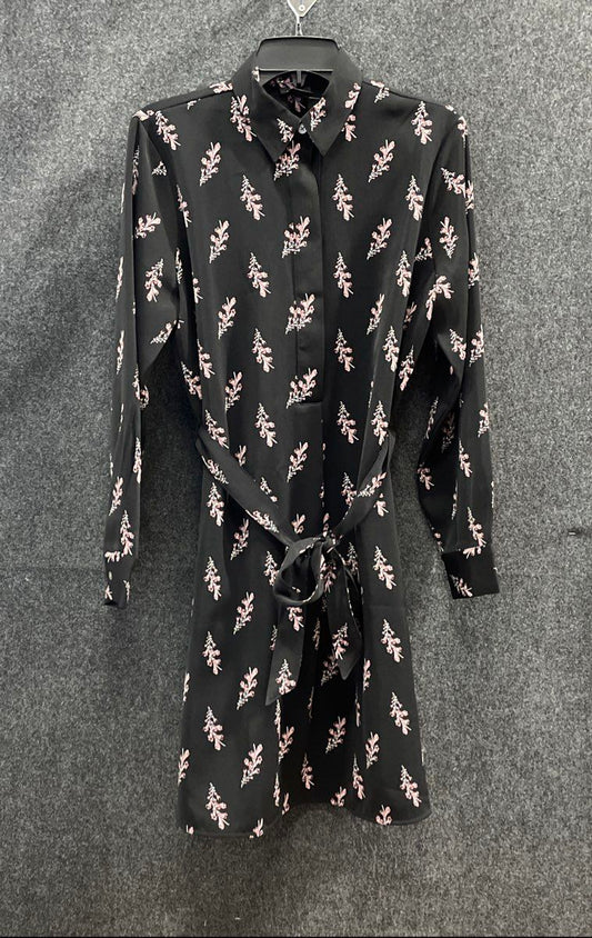 Ann Taylor Factory Women's Black Pink Floral Belted Shirt Dress Size M NWT