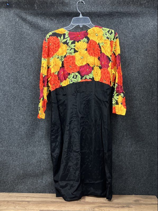 Vintage 90s La Belle Floral Two Tone Button Front Midi Dress Sz 11/12