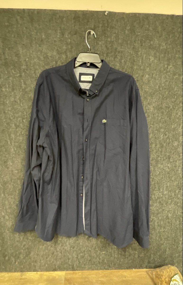 Lacoste Men's Navy Blue Regular Fit Long Sleeve Button Down Shirt Pocket Sz 2XL
