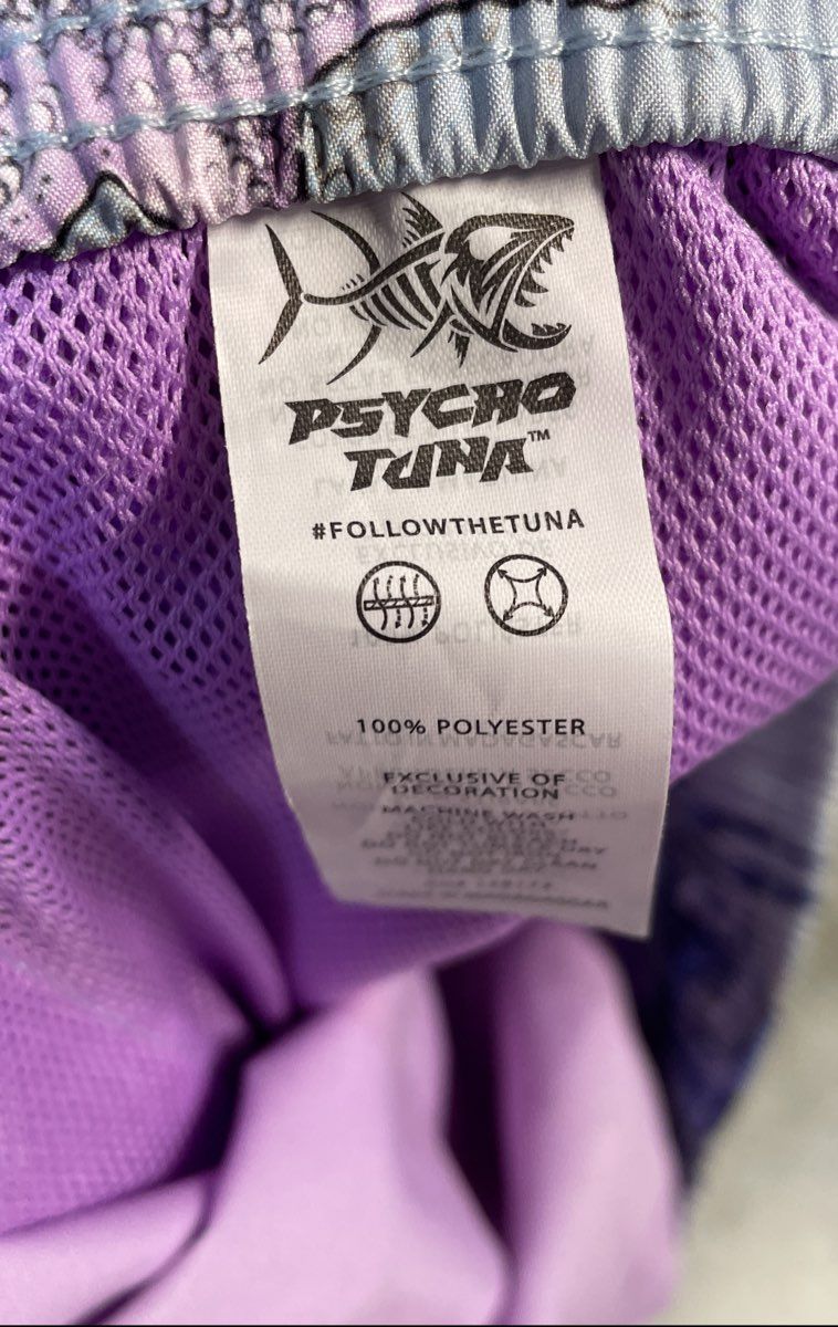 Psycho Tuna Men's Bottom Feeders Swim Trunks Starlight Blue Sea Print XL NWT