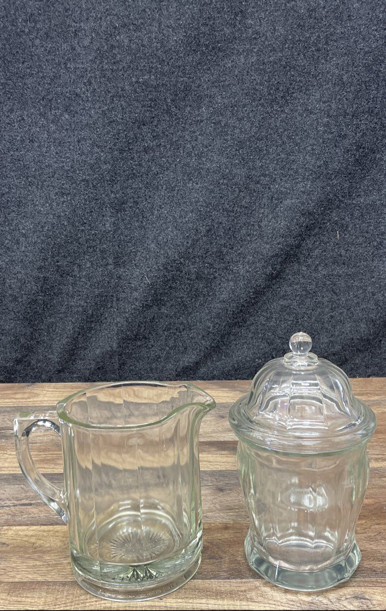 Vintage Pressed Glass Paneled Creamer & Sugar 2 Piece Set Clear