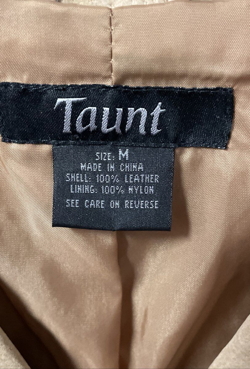 Taunt Women's Beige Leather Blazer Style Button Front Jacket Sz M