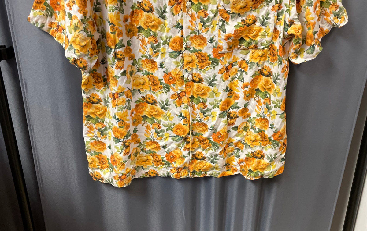 Onia Men's Yellow Floral Camp Collar Short Sleeve Viscose Shirt Sz L