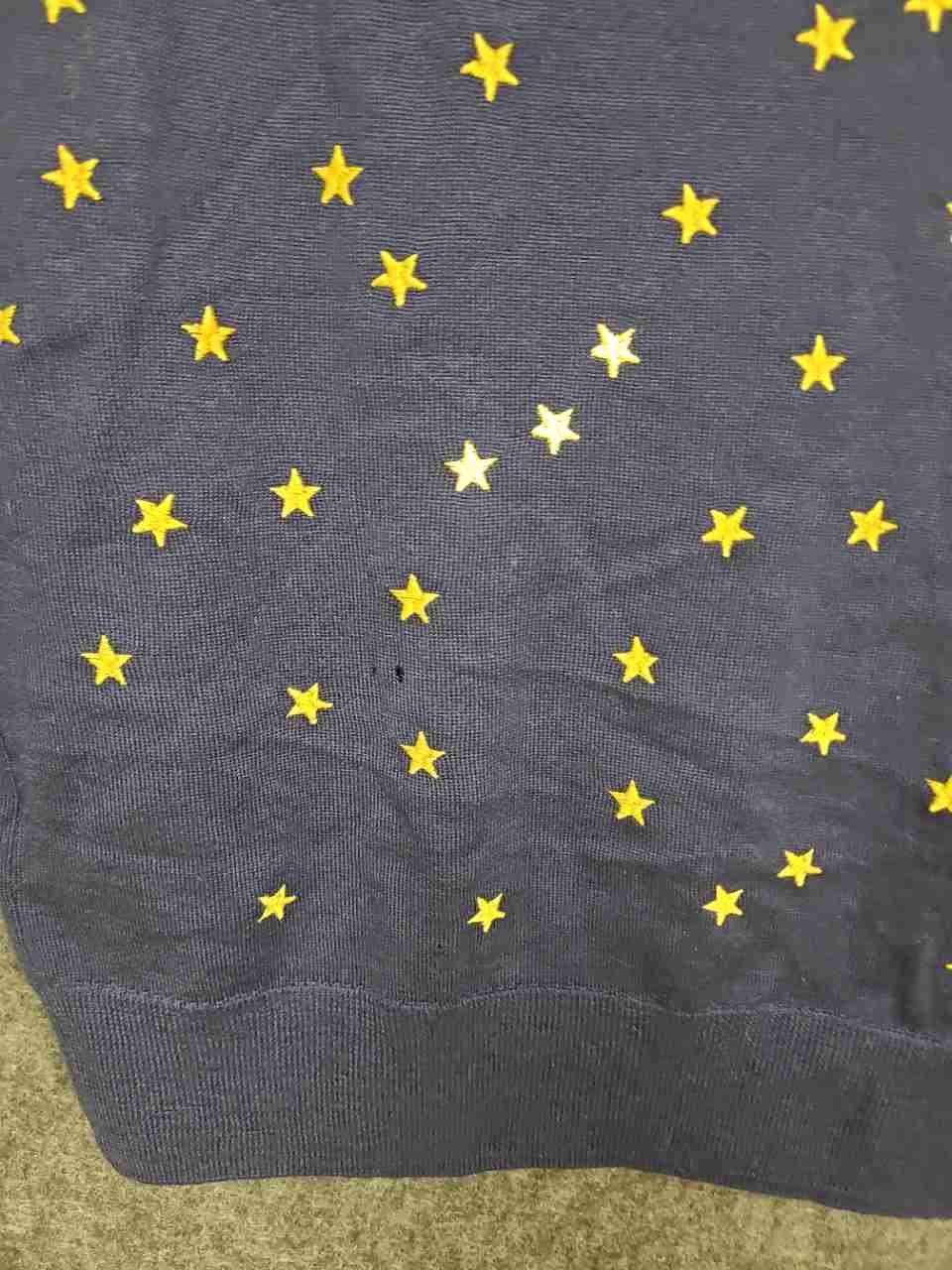 J. Crew Women's Navy Blue Star Embroidered Merino Wool Crewneck Sweater Sz XS