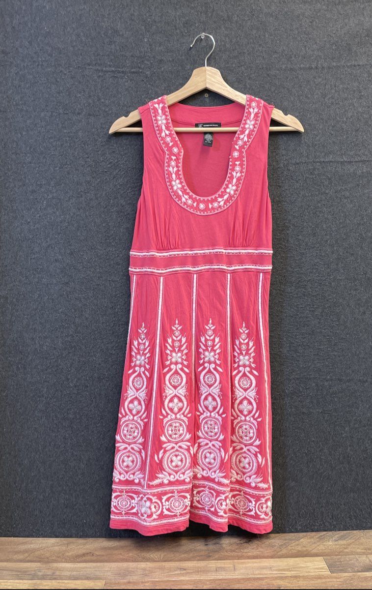 INC International Concepts Women's Pink Beaded Embroidered Cotton Dress Sz S