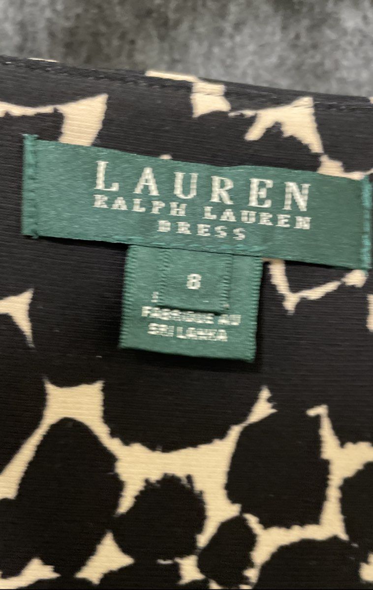 Lauren Ralph Lauren Womens Black Cream Animal Print Ruched Sleeveless Dress Sz 8