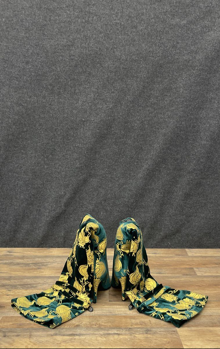 Chimzi Player Green Gold Lion Crest Velvet Thigh High Boots Women's Size 40