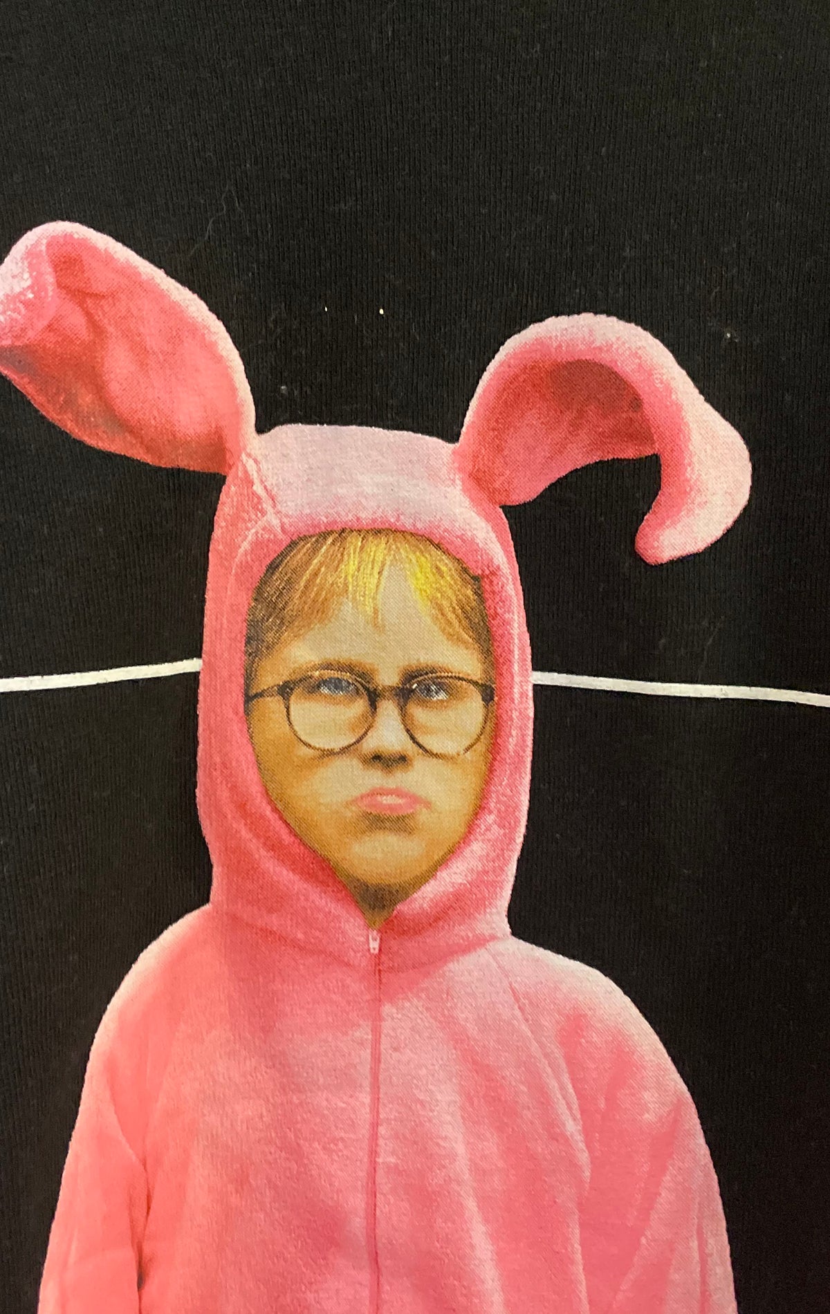 A Christmas Story Men's Sweatshirt Black Ralphie Pink Bunny Suit Graphic Sz L