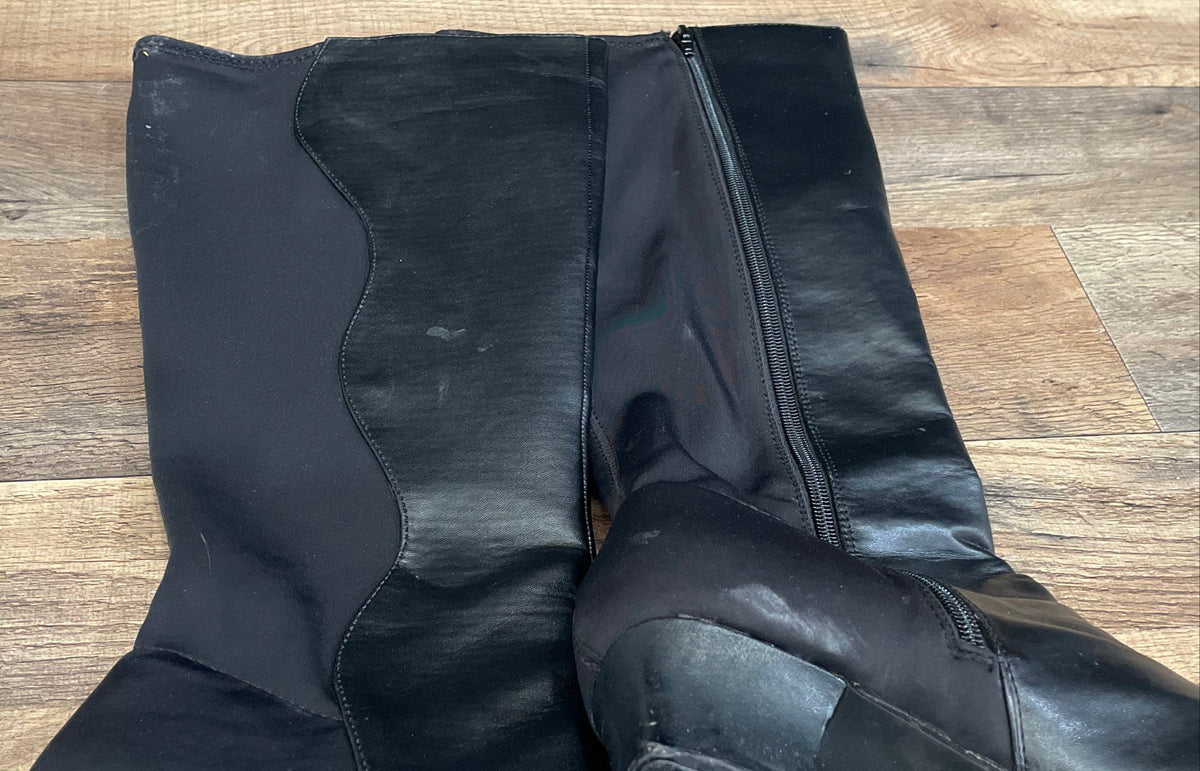 Angel Step Black Synthetic Thigh High Block Heel Boots Women's Size 12M