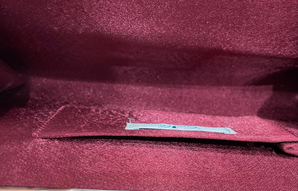 Camille La Vie Red Fabric Pleated Evening Clutch Shoulder Bag Silver Tone Chain