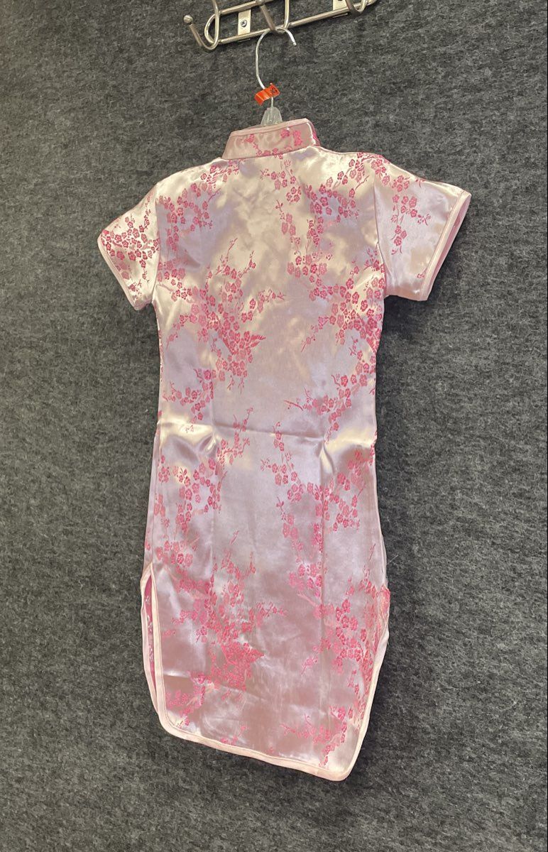 Girls Pink Floral Satin Qipao Cheongsam Dress Lot of 2 Sz 14 & XS