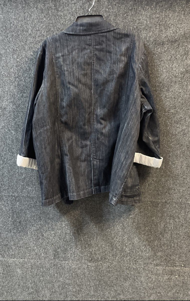 Mwah Jeans Women's Dark Wash Denim Blazer Jacket Pinstripe Lining M