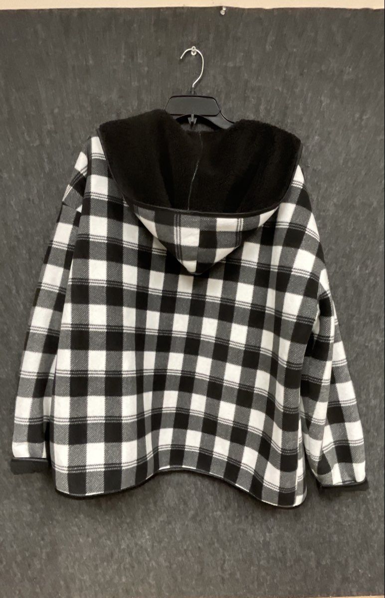 Steve Madden Women's Black White Buffalo Plaid Sherpa Lined Hoodie Jacket Sz XL
