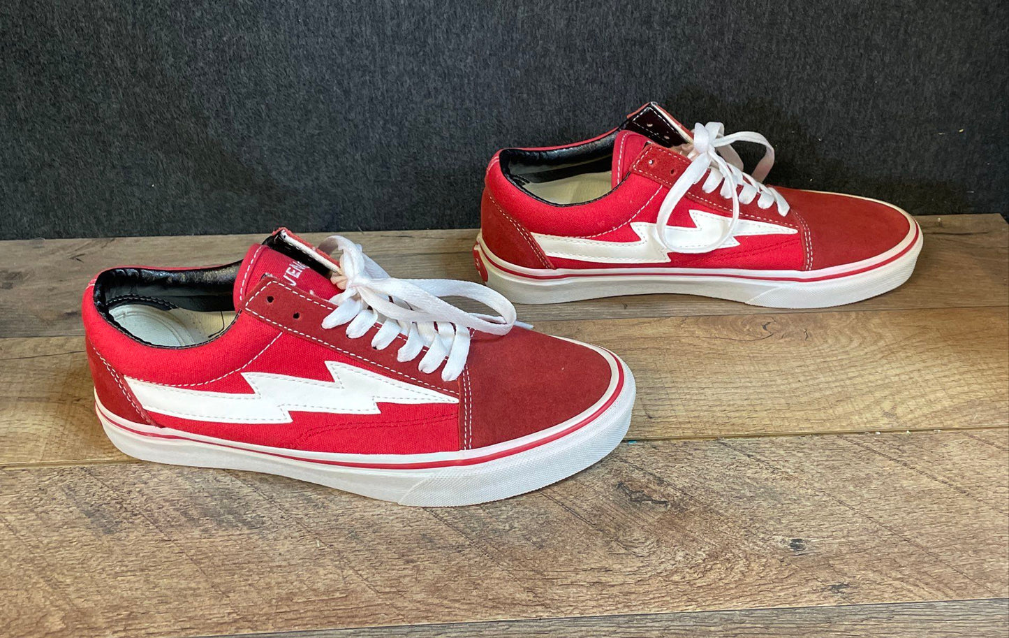 Revenge x Storm Red White Bolt Low Top Skate Sneakers Men's Size 7
