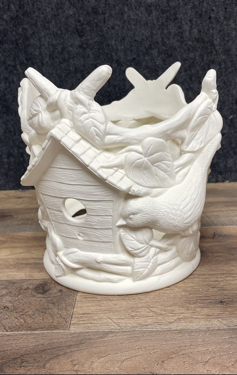 Vintage Scioto '88 Ceramic Bisque Birdhouse Candle Votive Holder Ready to Paint