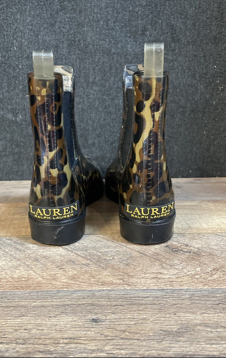 Lauren Ralph Lauren Tally Leopard Print Ankle Chelsea Rain Boots Women's Size 6