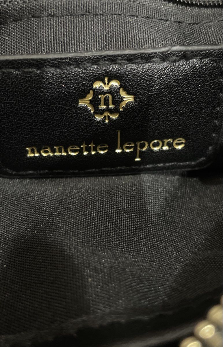 Nanette Lepore Black Pebbled Leather Bangle Money Bag Pouch Gold Tone