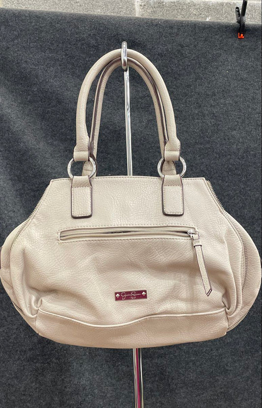 Jessica Simpson White Pebbled Leather Satchel Handbag Silver Hardware