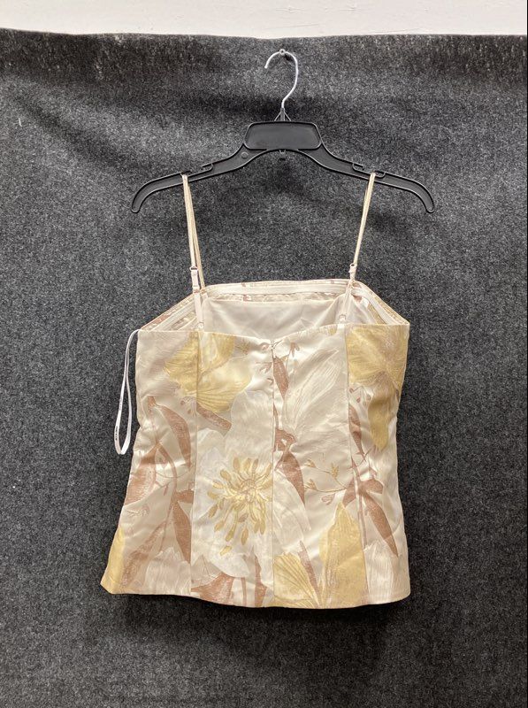 Anne Klein Women's Jacquard Chain-Strap Bustier Top Coffee Cream Sz S NWT