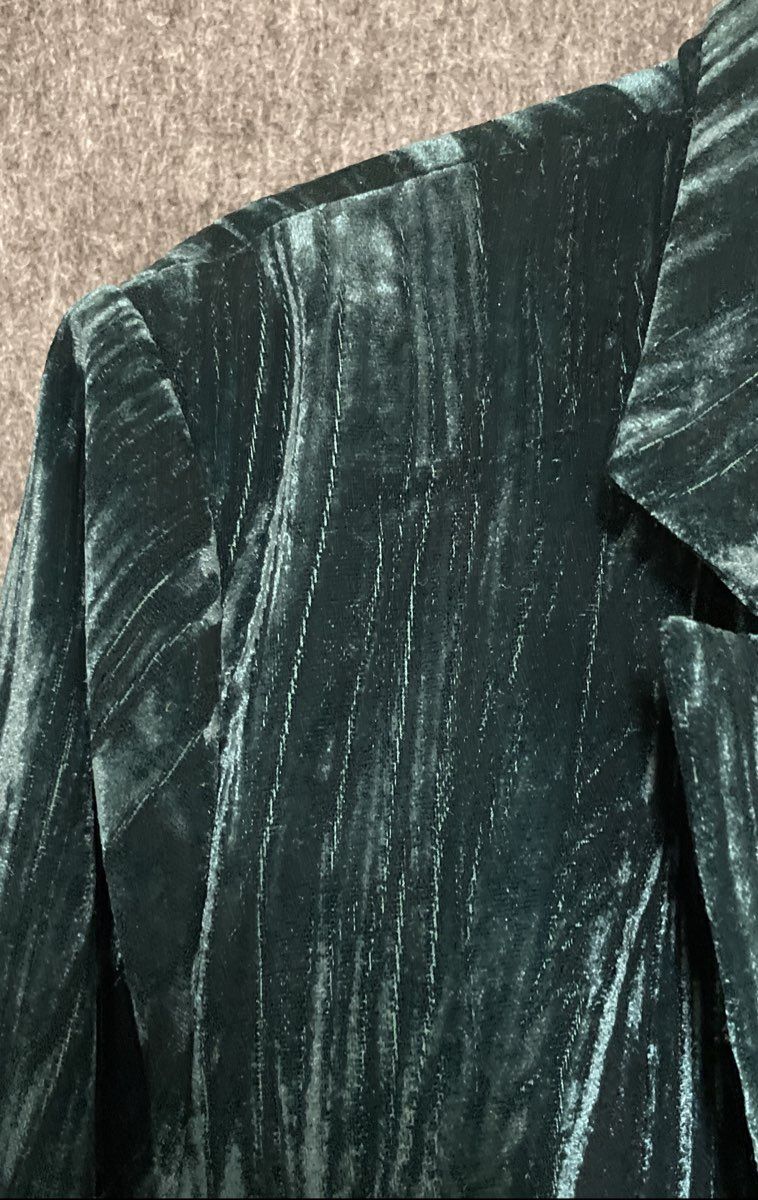 WAYF Women's Dark Green Crushed Velvet Long Sleeve Single Button Blazer Sz S