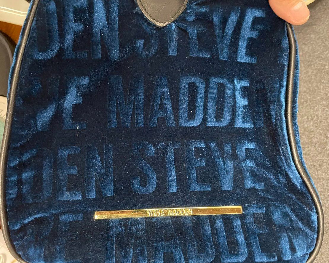 Steve Madden Royal Blue Velvet Logo Weekender Duffel Bag Travel Gold Hardware