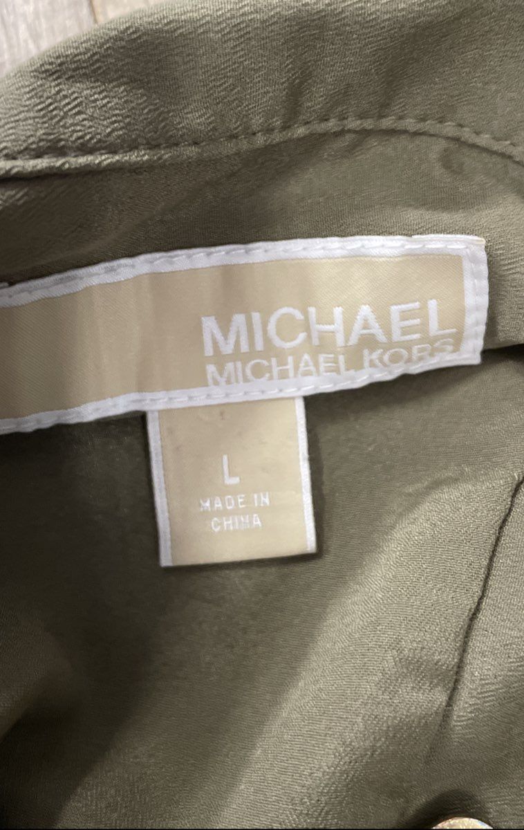 Michael Kors Women's Olive Green Utility Full Zip Roll Tab Shirt Jacket Sz L