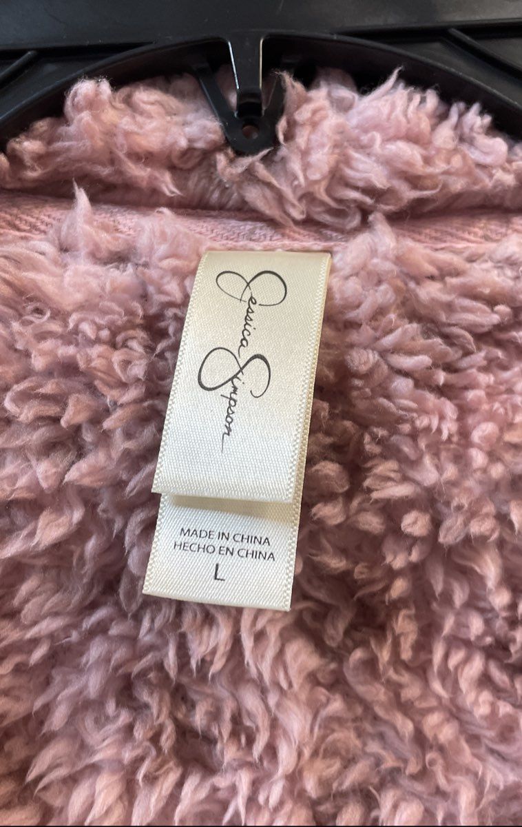 Jessica Simpson Women's Pink Sherpa Fleece V-Neck Pullover Sweater Sz L