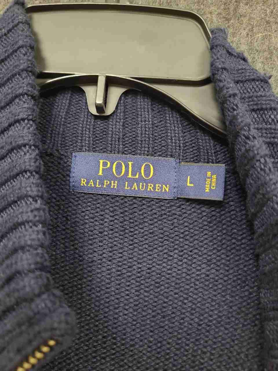 Polo Ralph Lauren Men's Navy Blue Full Zip Mock Neck Cotton Knit Sweater Sz L