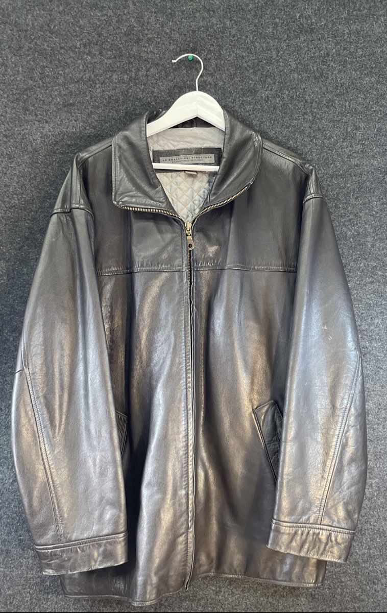Vintage 90s Structure Men's Black Genuine Leather Quilted Zip Jacket Sz L