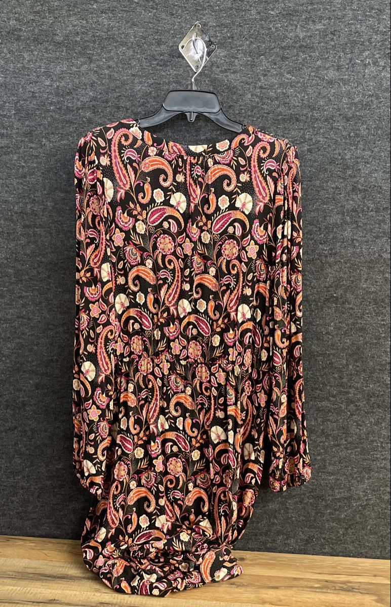 Loft Women's Black Paisley Floral Tie Neck Long Sleeve Dress Sz XXL NWT