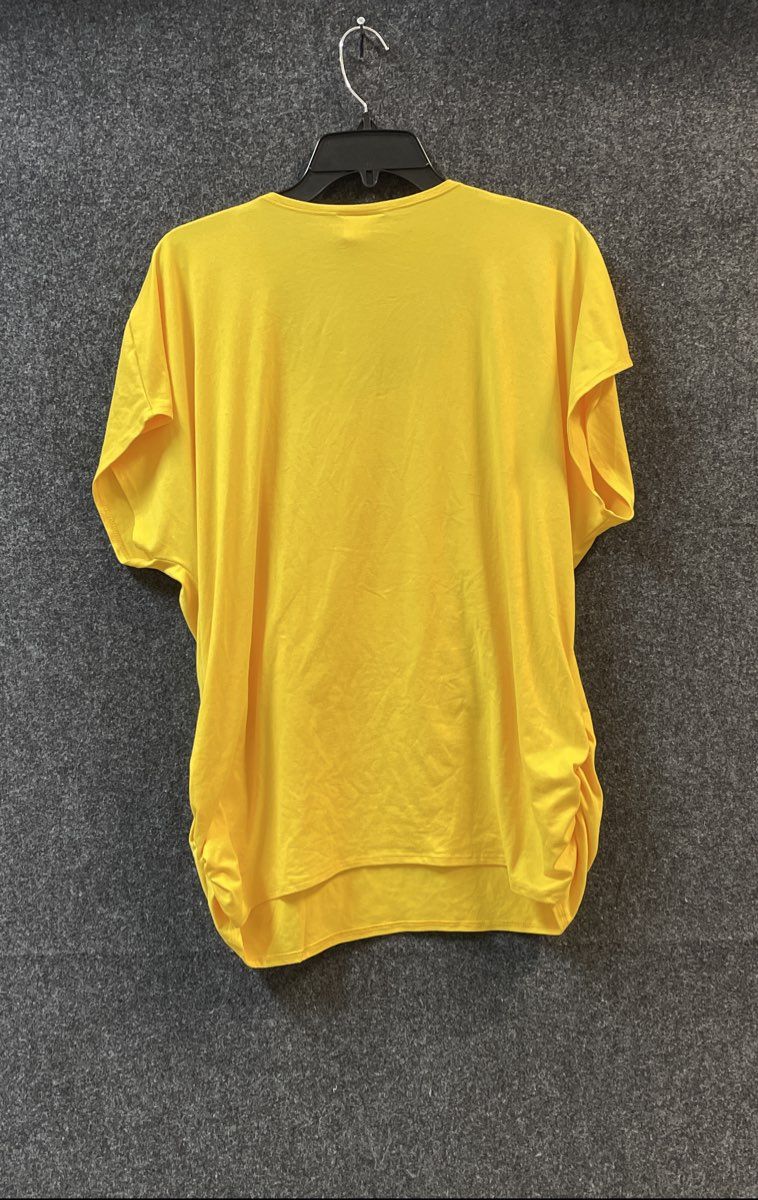 Davida Women's Yellow Rhinestone BOSS Graphic Ruched Tunic Top Size 2XL