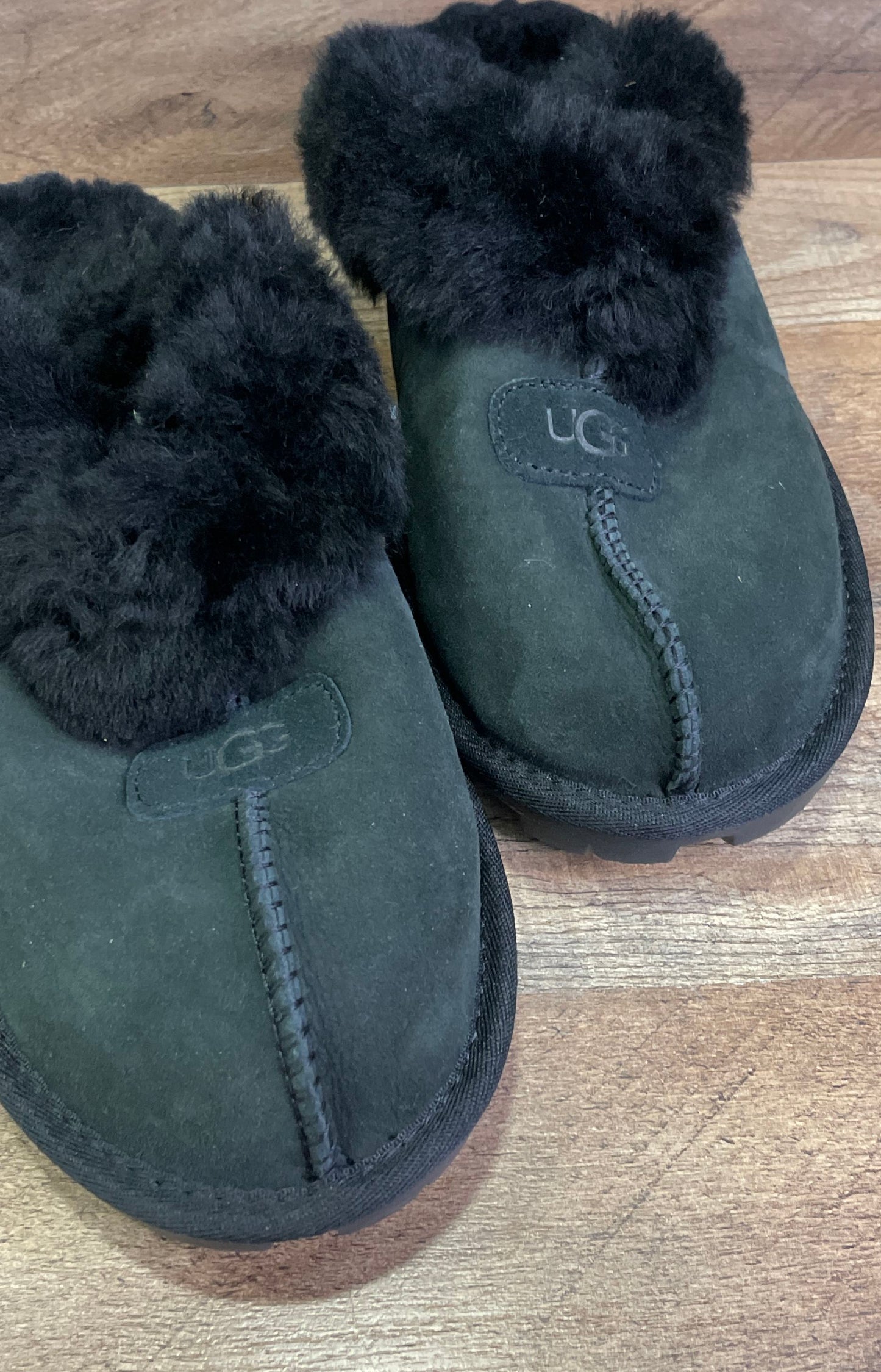 UGG Coquette Black Suede Sheepskin Fur Slide Slippers Women's Size 8