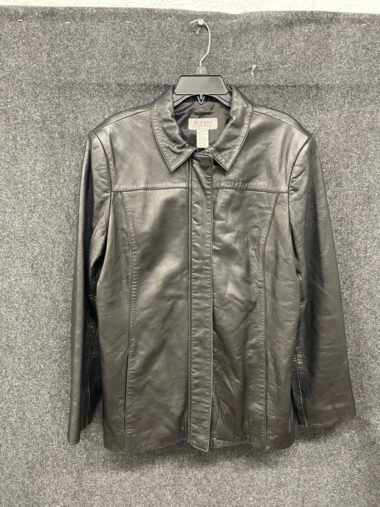 Alfani Women's Black Genuine Leather Zip Front Collared Jacket Size XL