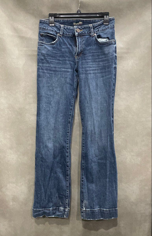 Wrangler Women's Navy Blue Bootcut Medium Wash Stretch Denim Jeans Sz 7x34