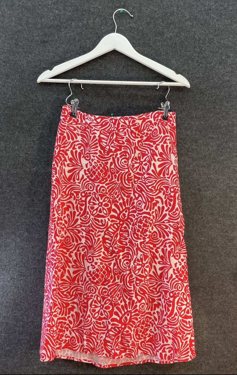 LOFT Outlet Women's Red White Tropical Floral Linen Blend Midi Skirt Sz XS NWT
