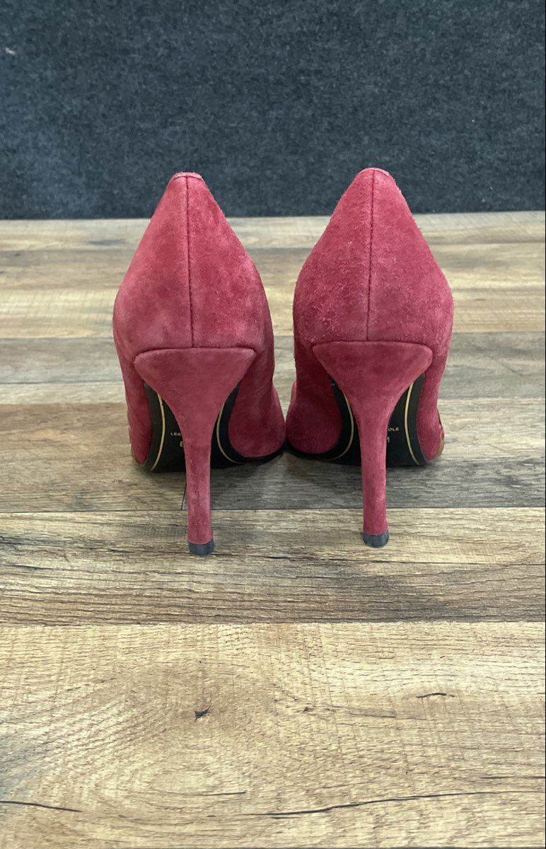 Charles Jourdan Red Suede Pointed Toe Gold Detail Stiletto Heels Size 6.5M