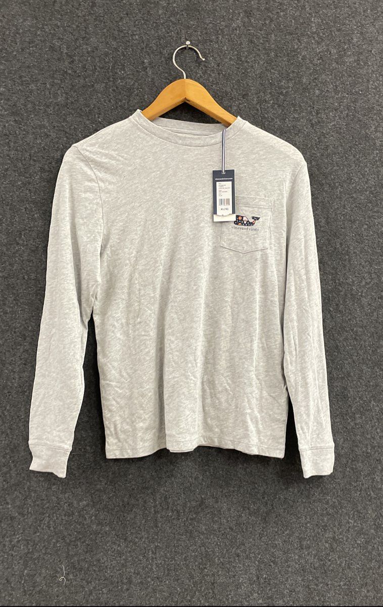 Vineyard Vines Boys Gray Long Sleeve Sports Whale Pocket T-Shirt Sz XL 18 NWT
