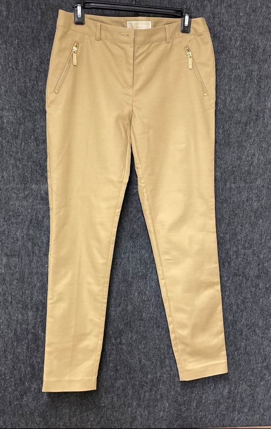 Michael Kors Women's Tan Slim Tapered Pants Gold Zipper Pockets Sz 4
