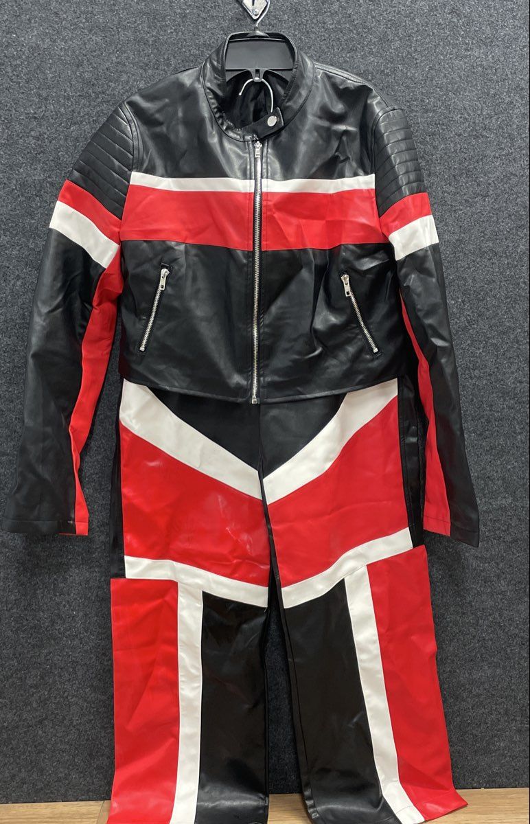 Fashion Nova Women's Going Fast Racer Faux Leather Pant Set Red Black Sz M