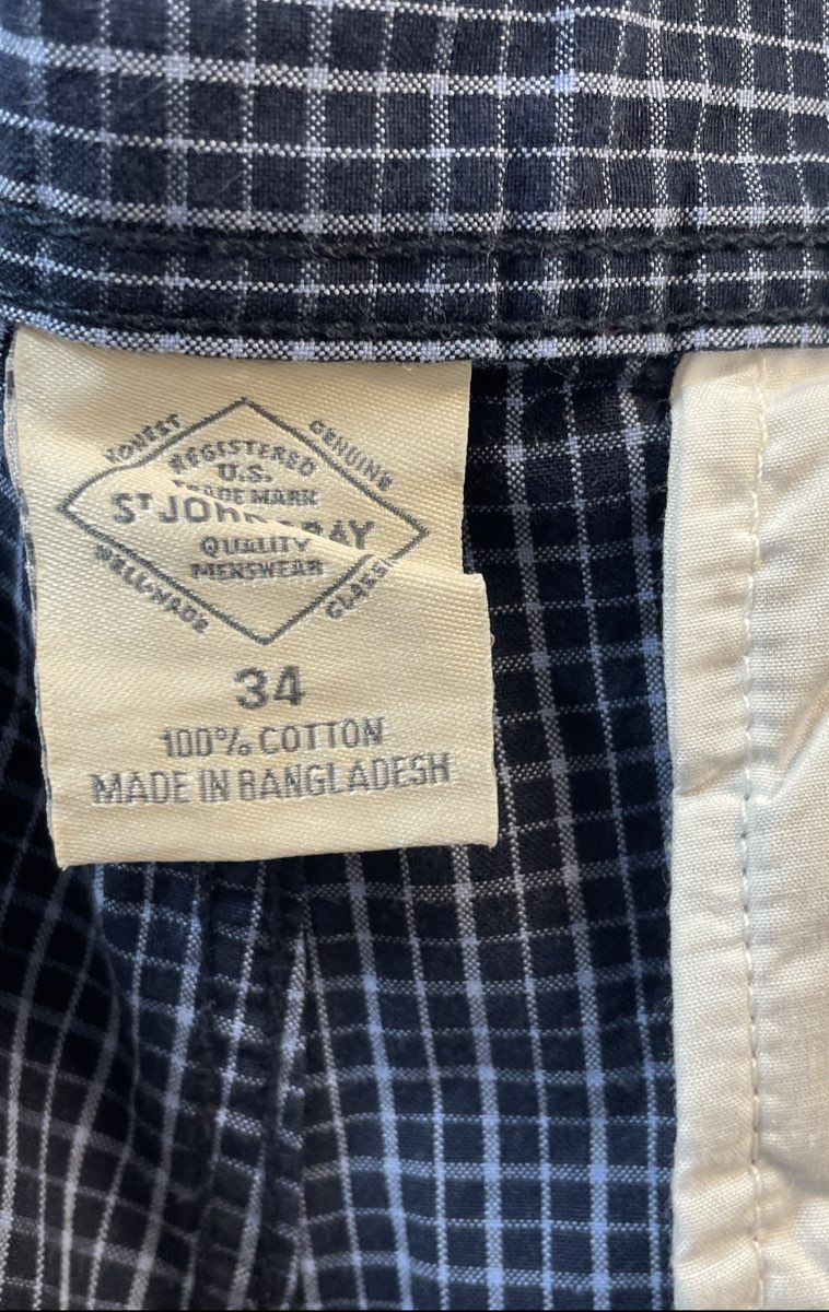 St. John's Bay Men's Estate Blue Check Flat Front Cotton Shorts Size 34 NWT