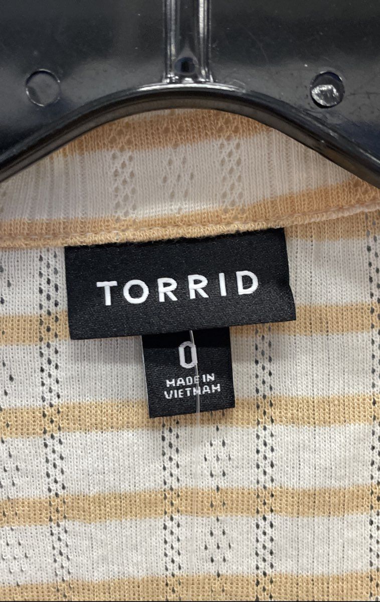 Torrid Women's White Ginger Root Striped Short Sleeve Button Front Top Sz 0 NWT