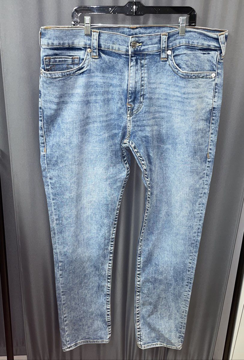True Religion Men's Light Wash Blue Stretch Denim Horseshoe Jeans Sz 40