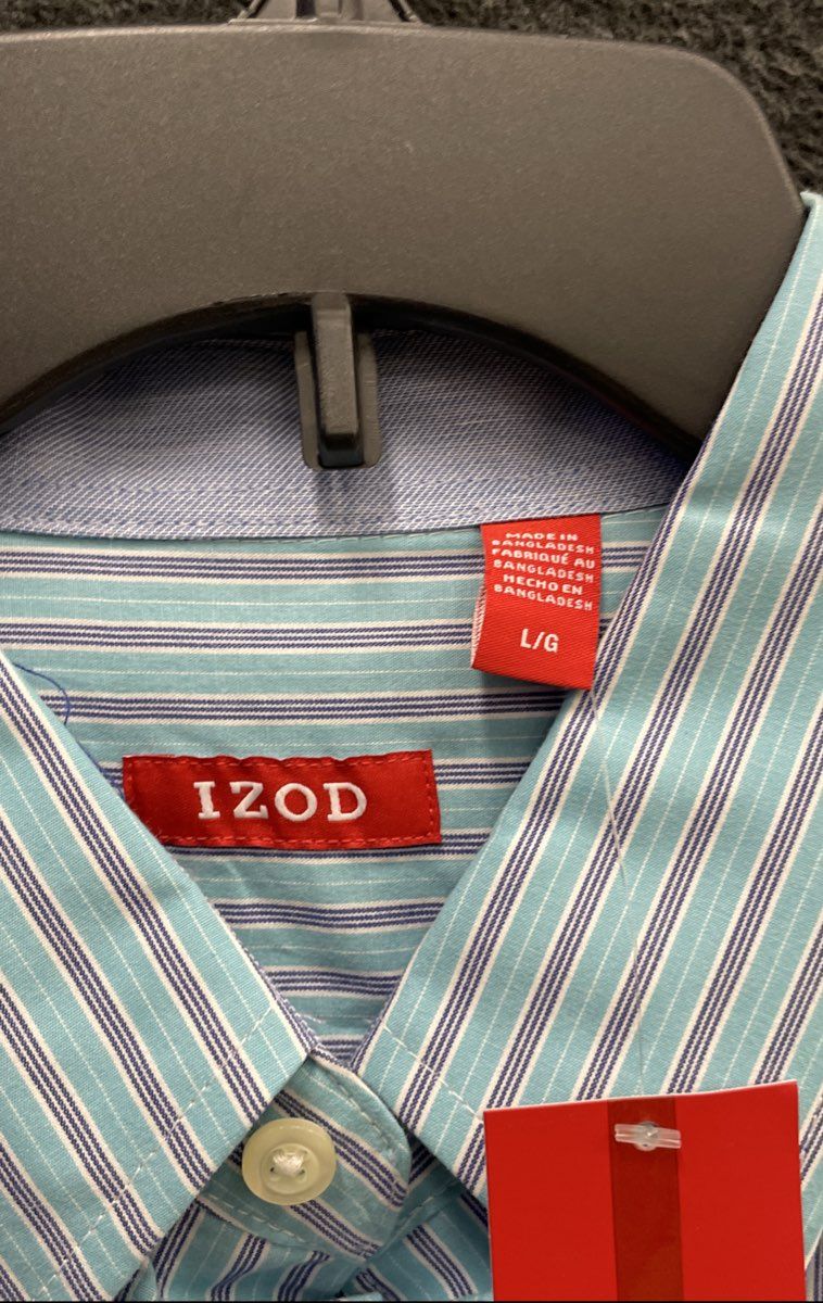Izod Men's Blue Striped Long Sleeve Button Down Shirt 100% Cotton NWT Sz L